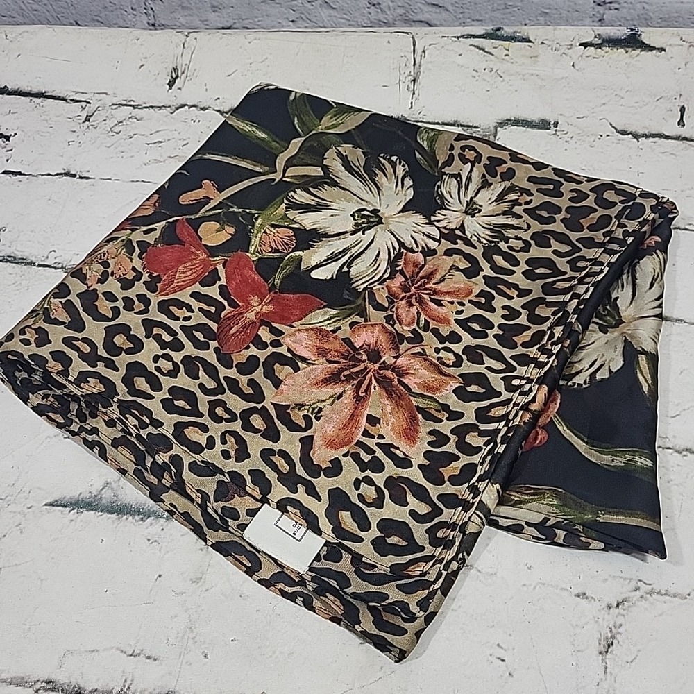 Dana Buchman Fashion Scarf Satin Floral Cheetah 42" Square